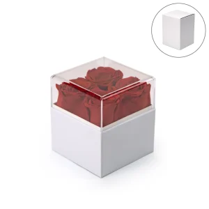 Flower Gift Box White with Red Artificial Roses