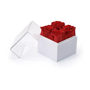 Flower Gift Box White & Clear Acrylic Lid with 4Pcs Forever Red Roses - Image 4