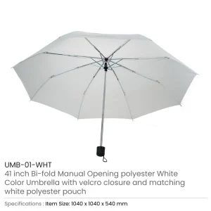 Bi-Fold Umbrella in White with Velcro Closure and Pouch - Image 3