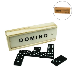 Domino Set Game in Wooden Slide Box – 28 Black Wooden Pieces - Image 1