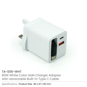 80W GaN Fast Charger Adaptor with Retractable Built-in Type-C Cable - Image 3