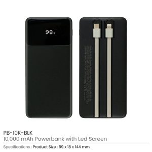 Powerbank with LED Screen 10,000 mAh & Built-in Cables - Image 5